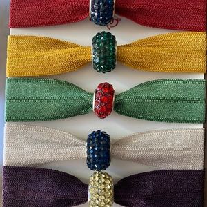 5 Mangobands w/ Rhinestone Beads FOE Hair Ties